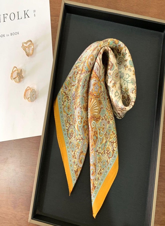 NIDMIDO Women's Square Neck Satin Silk Scarfs Head Scarf Satin Silk Feeling Scarf Sleeping Hair Wrapping Night 27.5" (B Yellow) - Image 3